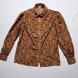 Vintage Lady Manhattan Floral Blouse Autumn Colors Womens 12 Button Up 90s